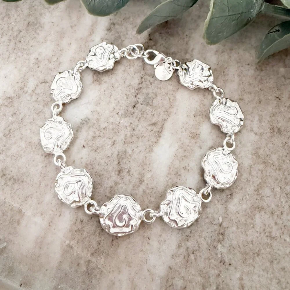 925 Sterling Silver Flower Chain Link Bracelet